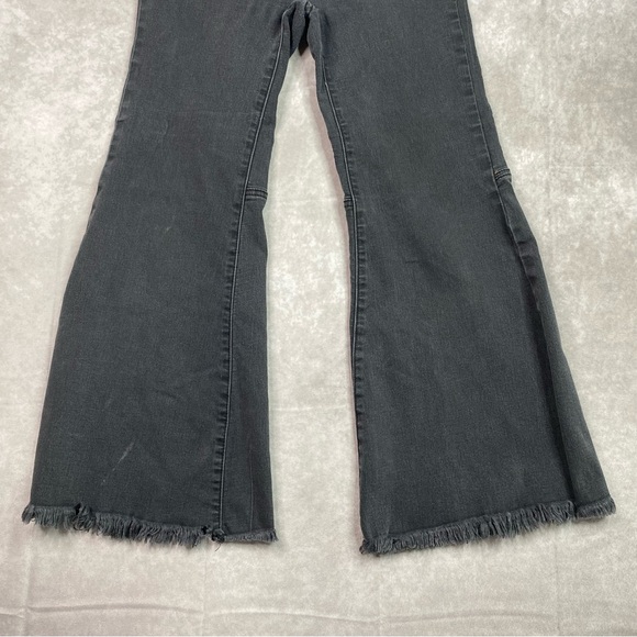 Free People Jeans 26 Black Youthquake Flare Bell Bottom High Crop Stretch Pant - Picture 4 of 16